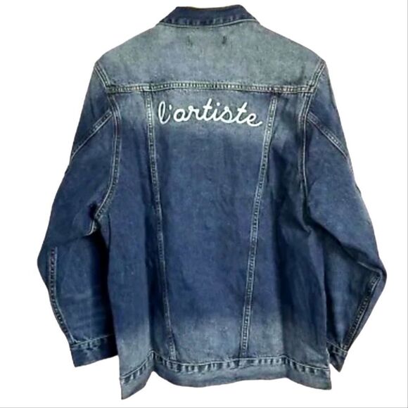 Free People x Sandrine Rose Denim Jacket Not Yours L'artiste NWT - Picture 2 of 10